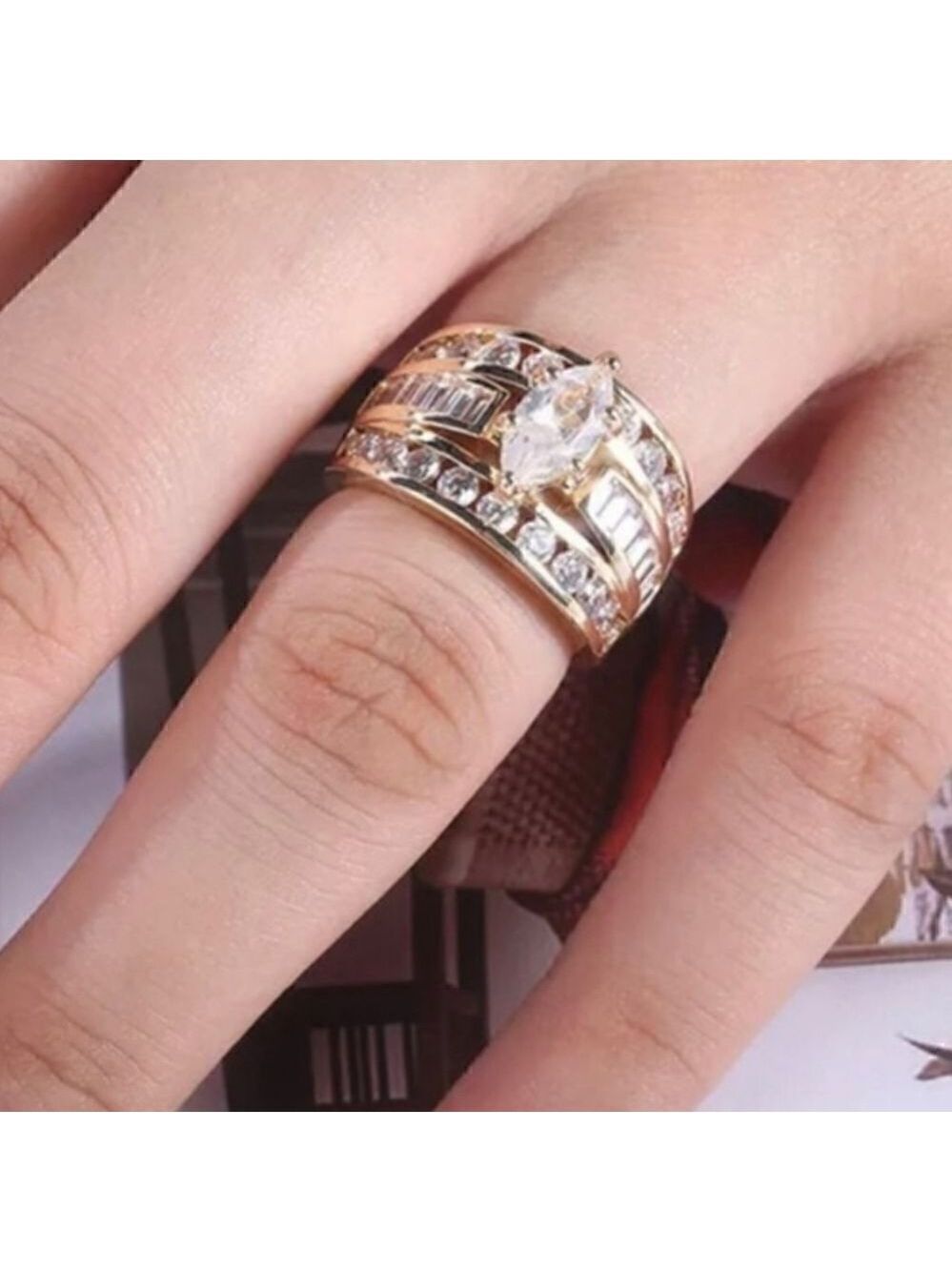 Gold CZ Ring Triple Row